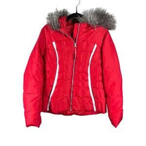 Eddie Bauer | Women's Goose Down Puffer Coat Faux Fur Hood Winter Ski Red Medium